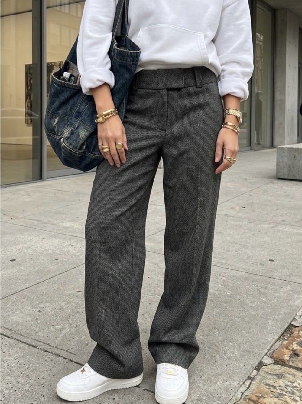 Rafaella Charcoal Wide-Leg Textured Pants